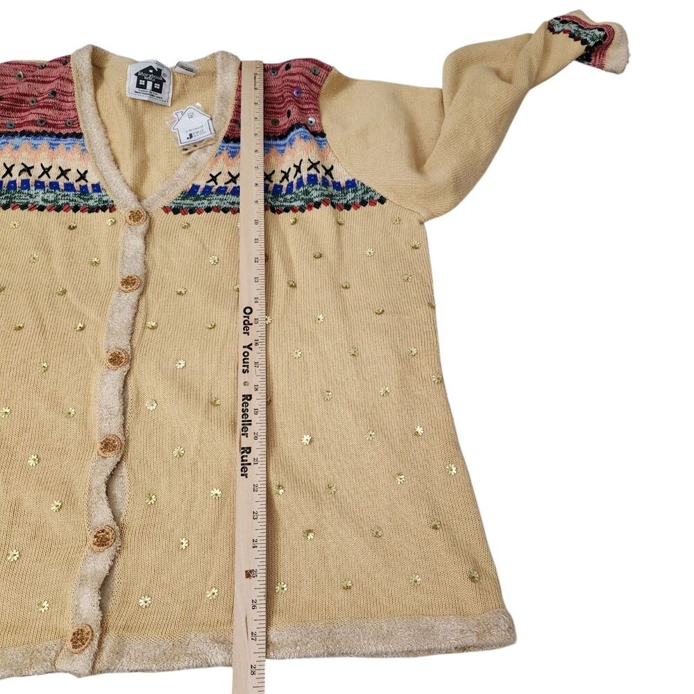 Storybook Knits Cardigan 3X Tan Fair Isle Sweater Sequin Grandmacore NWT Vintage - Picture 9 of 9